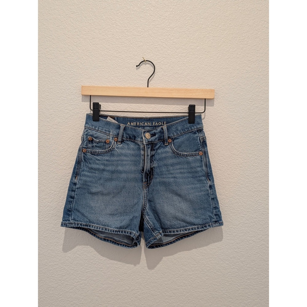 American Eagle Strigid Relaxed Shorts Medium Wash Denim High Rise Sz 000